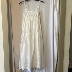 MNG never worn white midi dress with eyelet lace trim. Perfect for summer.
